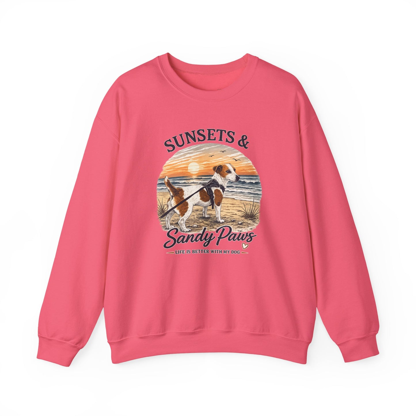 Sunsets & Sandy Paws Crewneck Sweatshirt – Beach Dog Graphic