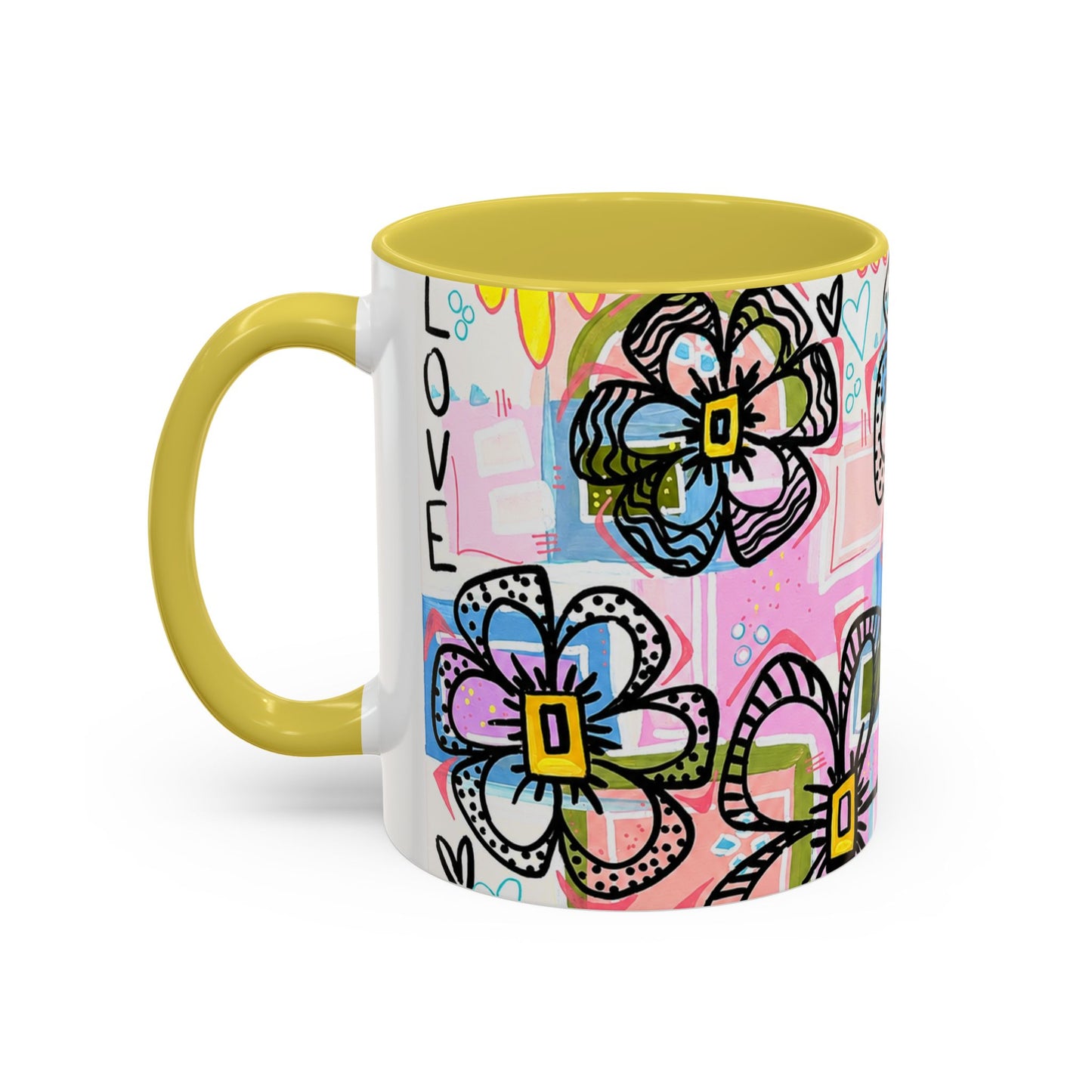 Colorful Floral Art Mug (11oz & 15oz) — Bright Hand-Drawn Flowers, Funky Pastel Coffee Cup