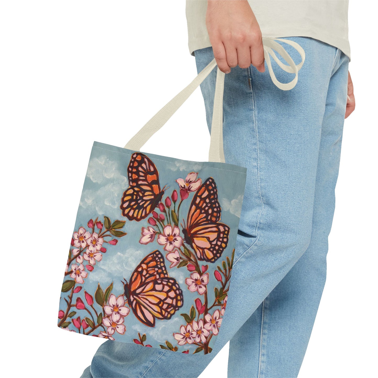 Monarch Blossom Tote Bag — Floral Butterfly All-Over Print