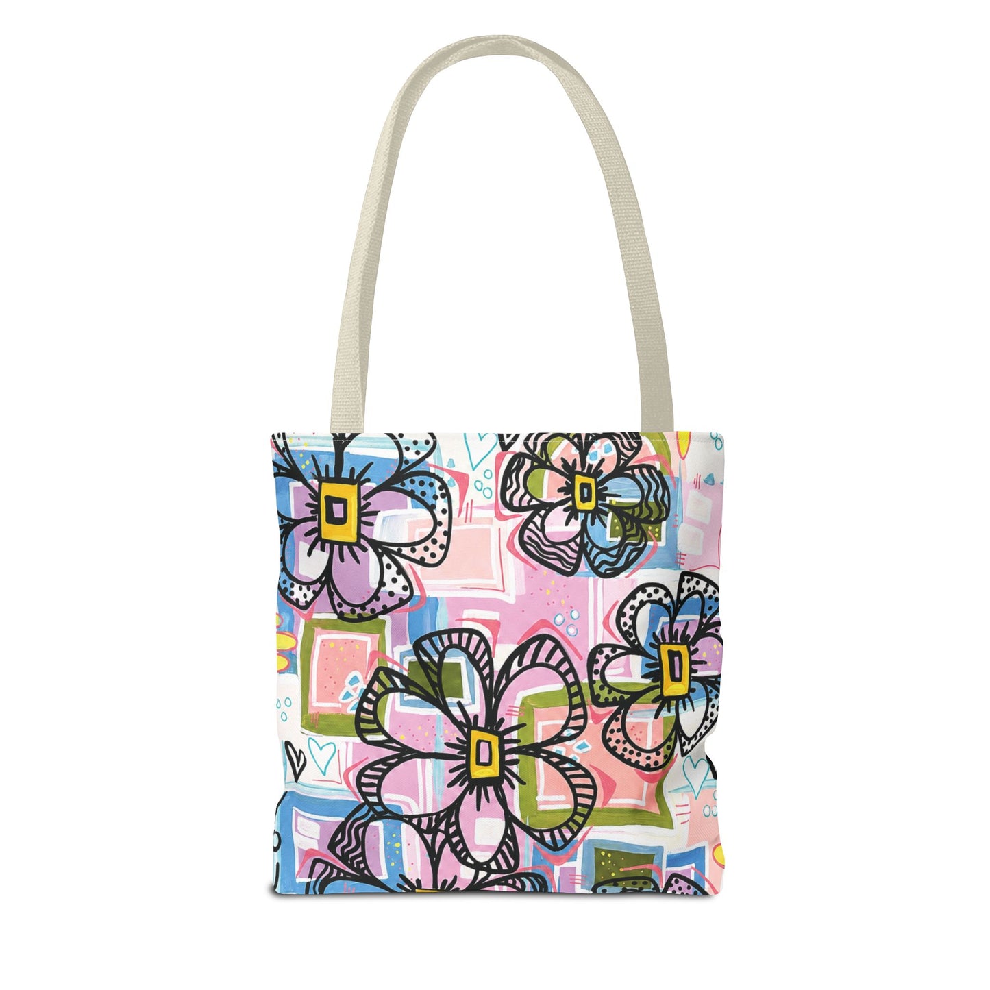 Floral Pop Art Tote Bag — Colorful Hand-Drawn Flowers AOP