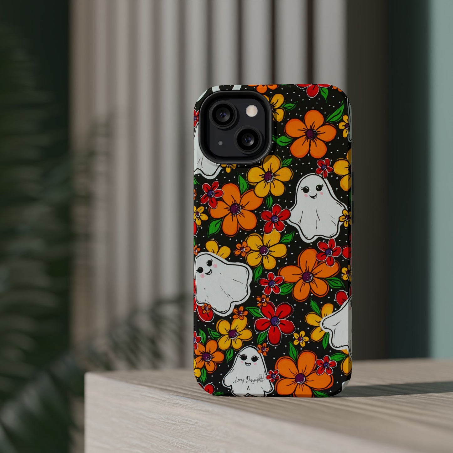 Halloween Phone Case with Ghosts and Flowers Design - Phone Case