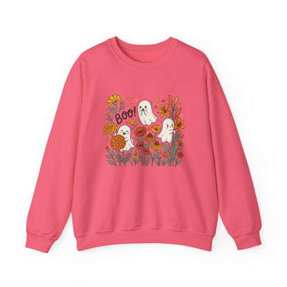 Halloween Ghosts Floral Sweatshirt — 'Boo!' Autumn Crewneck