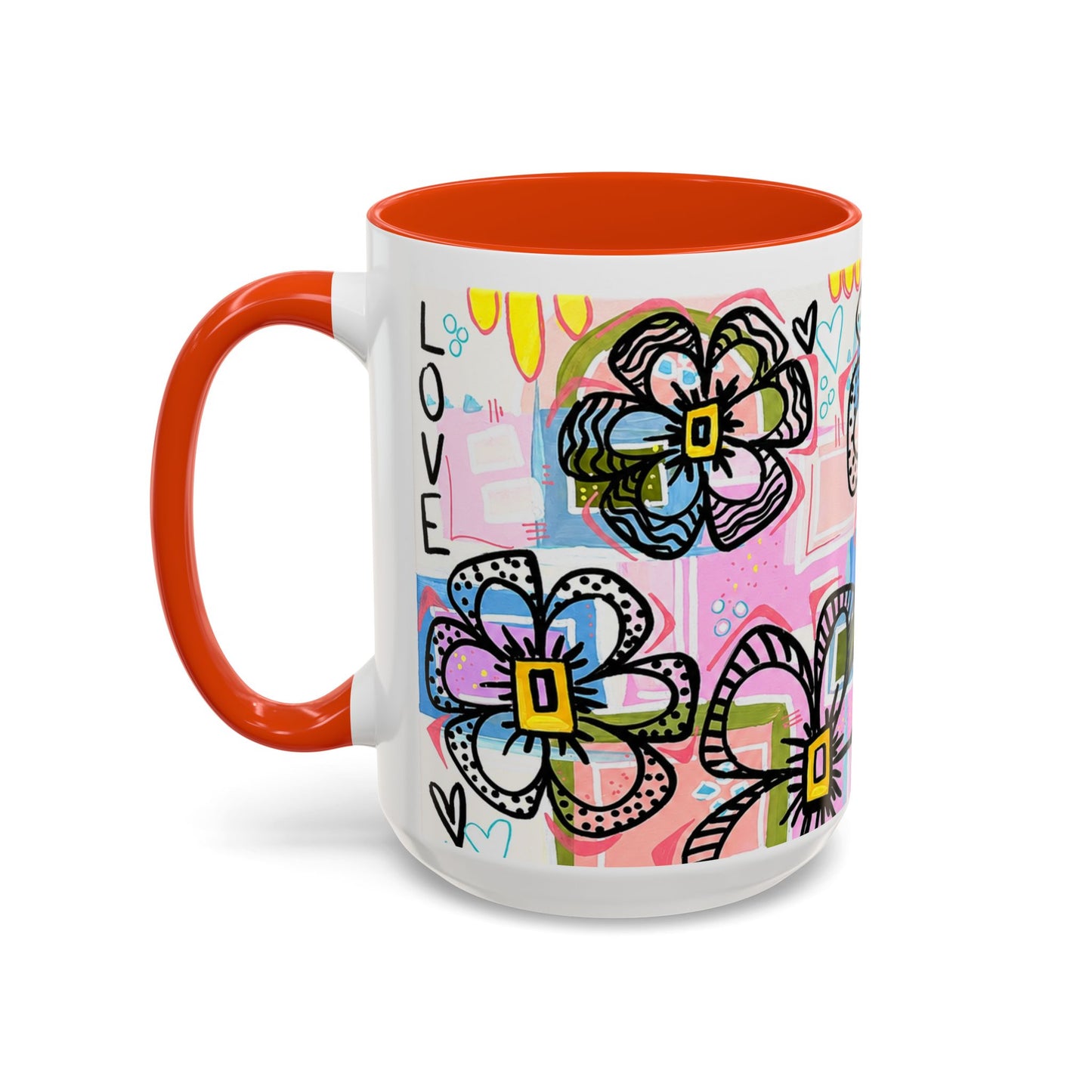 Colorful Floral Art Mug (11oz & 15oz) — Bright Hand-Drawn Flowers, Funky Pastel Coffee Cup