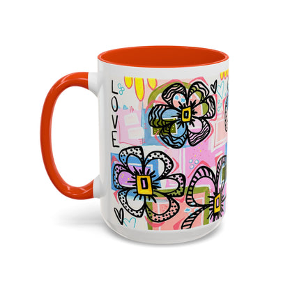 Colorful Floral Art Mug (11oz & 15oz) — Bright Hand-Drawn Flowers, Funky Pastel Coffee Cup
