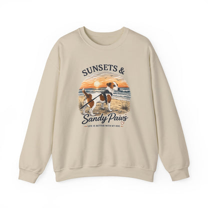 Sunsets & Sandy Paws Crewneck Sweatshirt – Beach Dog Graphic