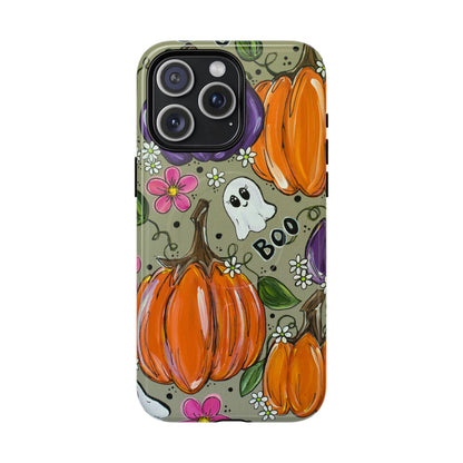 Halloween Pumpkin Ghost Tough Magnetic Phone Case — 'Boo' Fall Floral iPhone Cover