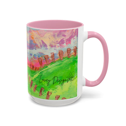 Colorful Cow Farm Art Mug (15oz) — Bright Pasture Ceramic Coffee Cup
