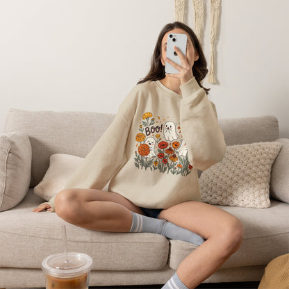 Halloween Ghosts Floral Sweatshirt — 'Boo!' Autumn Crewneck