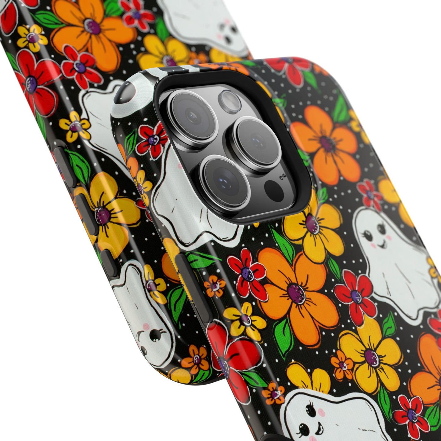 Halloween Phone Case with Ghosts and Flowers Design - Phone Case