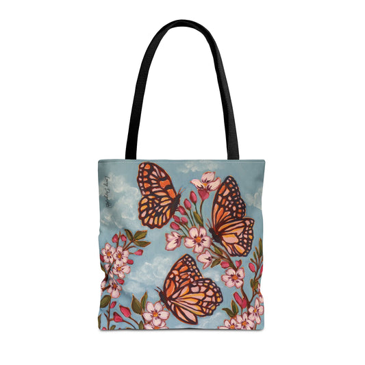 Monarch Blossom Tote Bag — Floral Butterfly All-Over Print