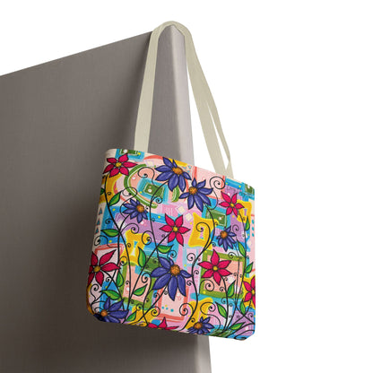 Copy of Floral Teacup Pattern Tote Bag – Vintage Daisies & Bouquet All-Over Print