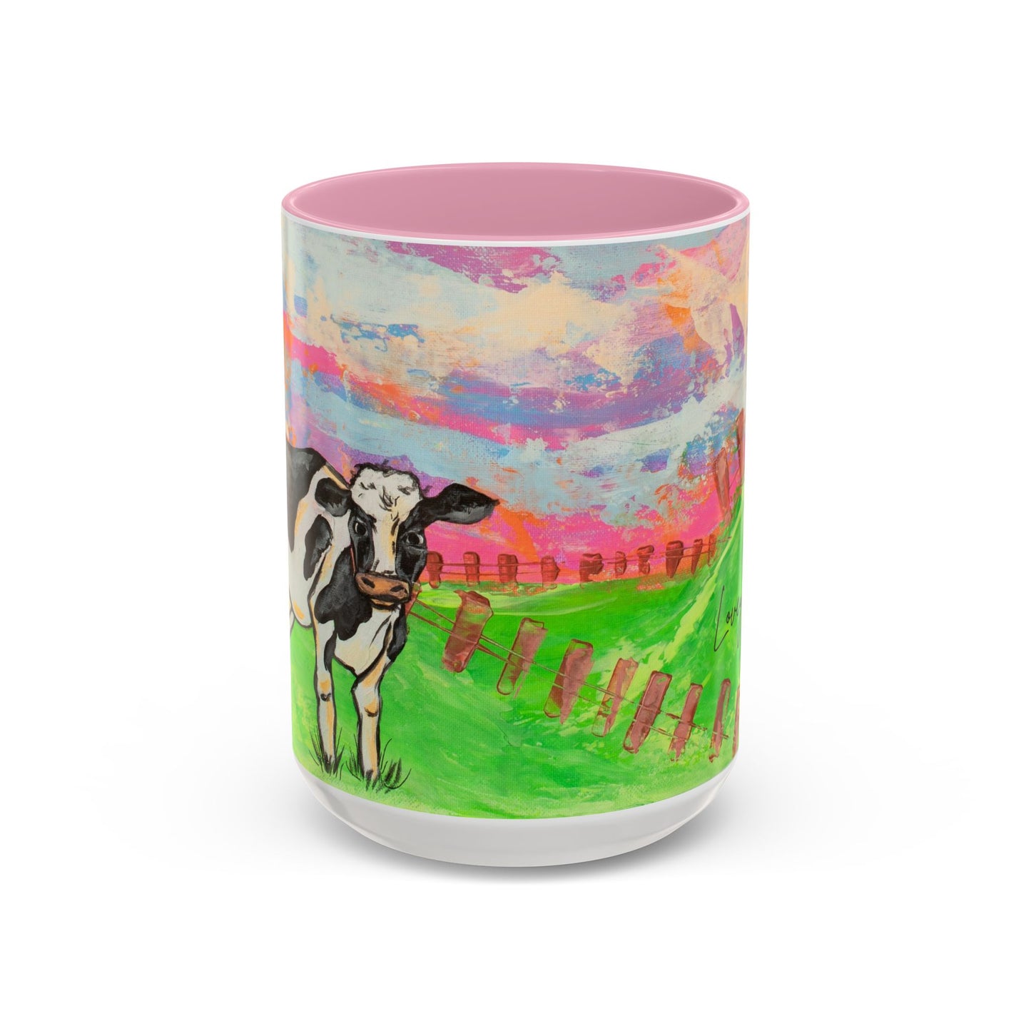 Colorful Cow Farm Art Mug (15oz) — Bright Pasture Ceramic Coffee Cup
