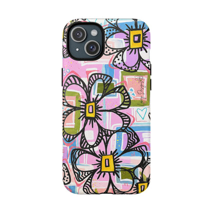 Floral Pop Tough Magnetic Phone Case — Pink Hand-Drawn Daisies