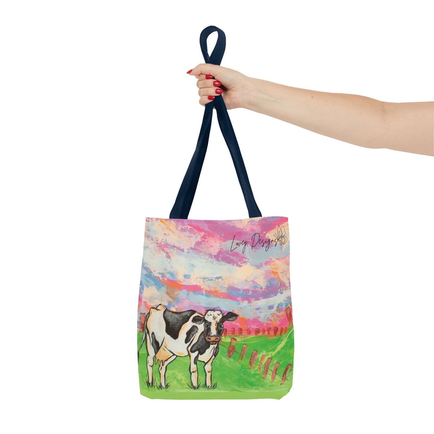 Cow Art Tote Bag — 'Love, Days' Pastel Farm Illustration
