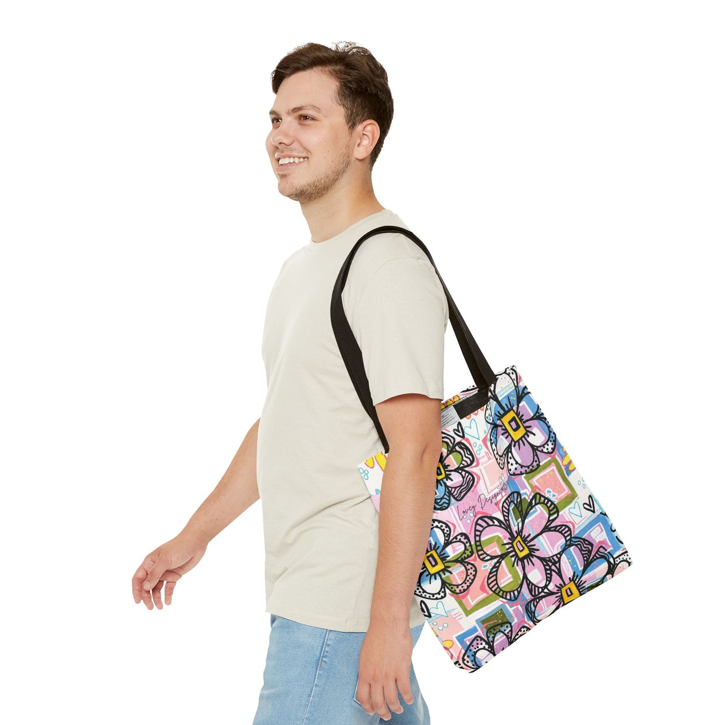 Floral Pop Art Tote Bag — Colorful Hand-Drawn Flowers AOP