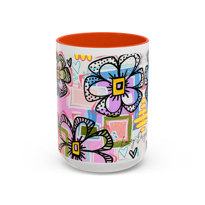 Colorful Floral Art Mug (11oz & 15oz) — Bright Hand-Drawn Flowers, Funky Pastel Coffee Cup