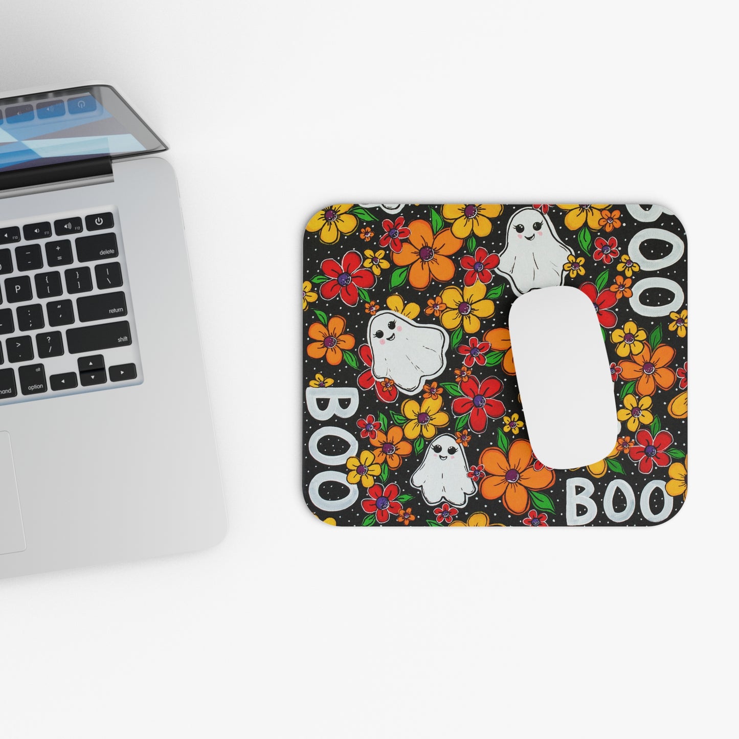 Ghosts in the Garden — "Boo" Pattern Desk Halloween Floral Ghost Mouse Pad