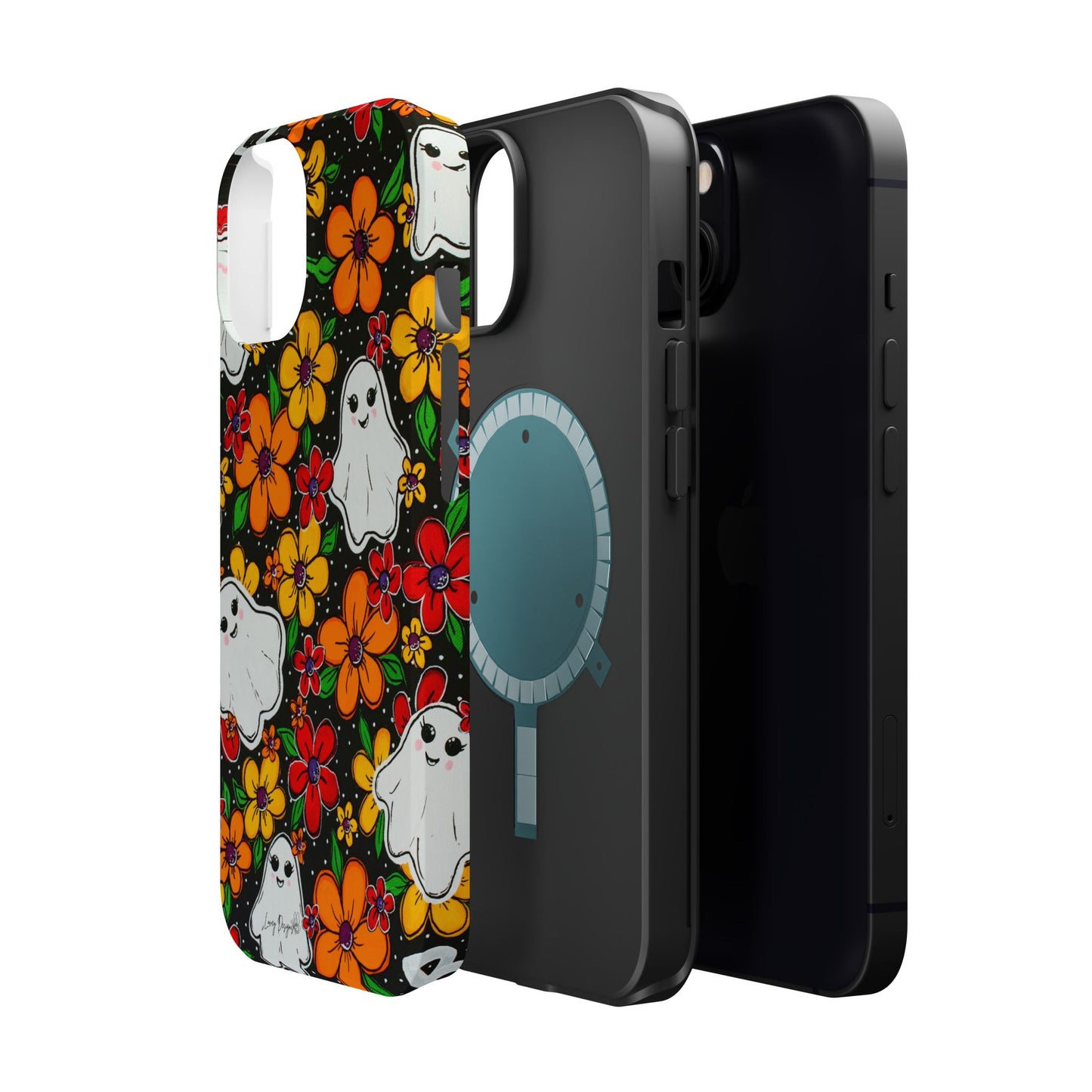 Halloween Phone Case with Ghosts and Flowers Design - Phone Case
