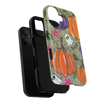 Halloween Pumpkin Ghost Tough Magnetic Phone Case — 'Boo' Fall Floral iPhone Cover