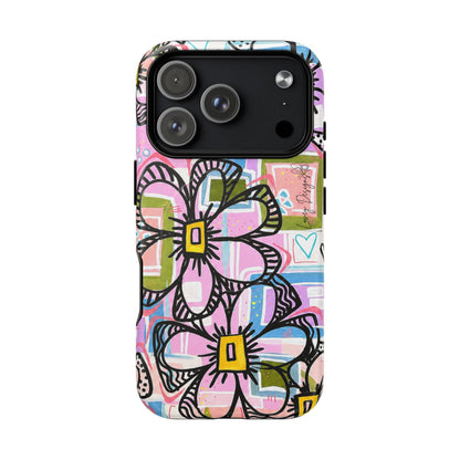 Floral Pop Tough Magnetic Phone Case — Pink Hand-Drawn Daisies