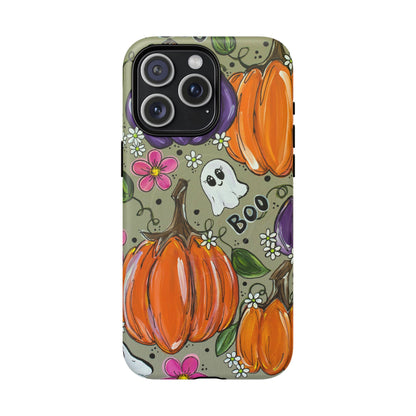 Halloween Pumpkin Ghost Tough Magnetic Phone Case — 'Boo' Fall Floral iPhone Cover