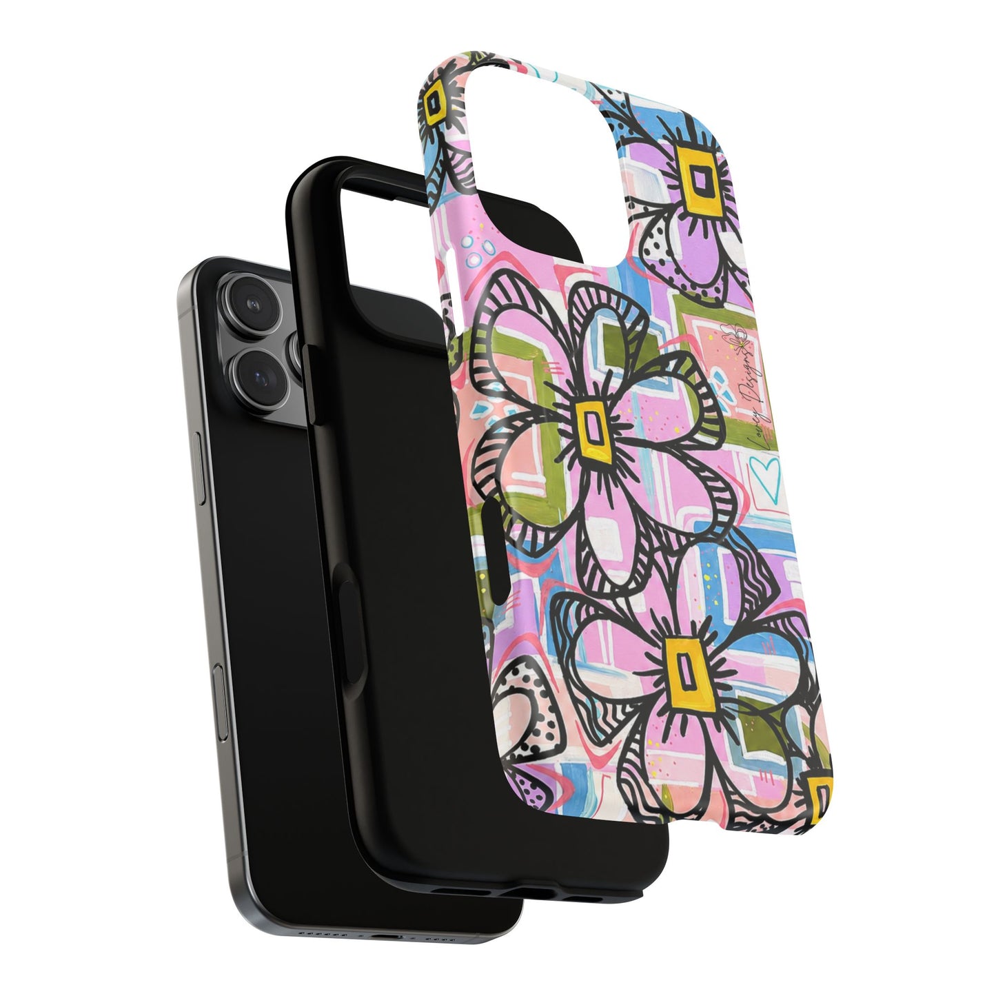 Floral Pop Tough Magnetic Phone Case — Pink Hand-Drawn Daisies