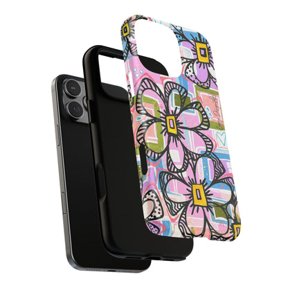 Floral Pop Tough Magnetic Phone Case — Pink Hand-Drawn Daisies
