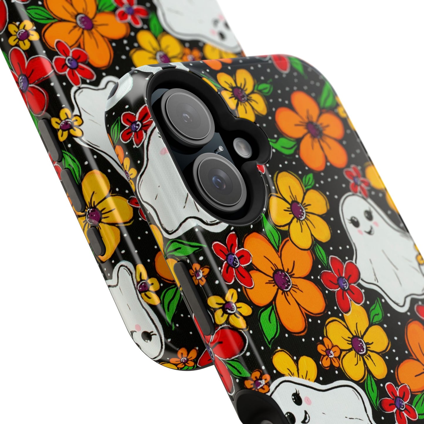 Halloween Phone Case with Ghosts and Flowers Design - Phone Case