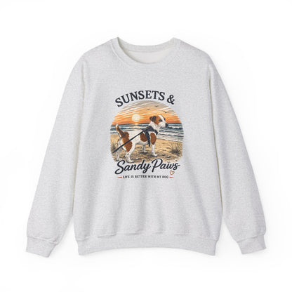 Sunsets & Sandy Paws Crewneck Sweatshirt – Beach Dog Graphic