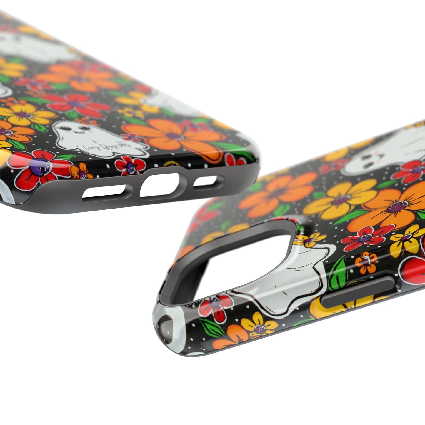 Halloween Phone Case with Ghosts and Flowers Design - Phone Case