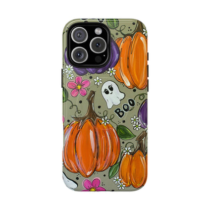 Halloween Pumpkin Ghost Tough Magnetic Phone Case — 'Boo' Fall Floral iPhone Cover