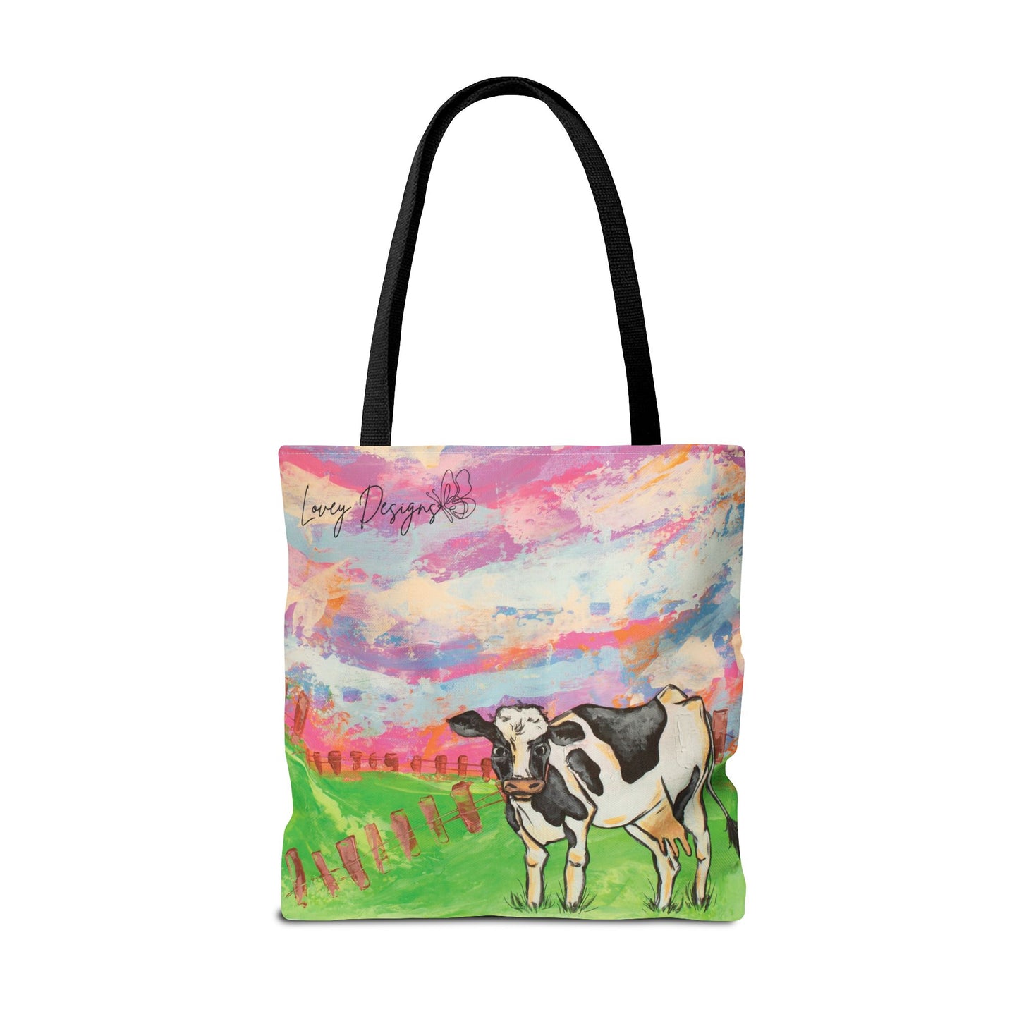 Cow Art Tote Bag — 'Love, Days' Pastel Farm Illustration