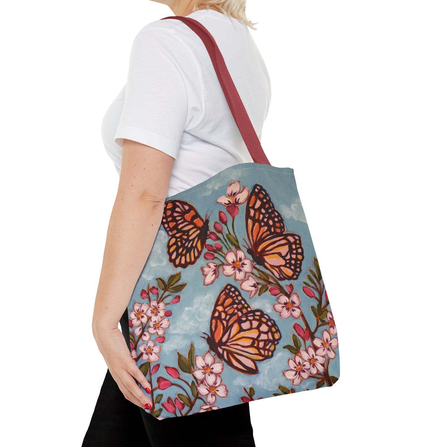 Monarch Blossom Tote Bag — Floral Butterfly All-Over Print