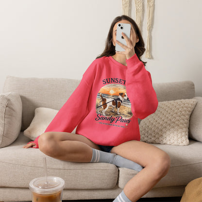 Sunsets & Sandy Paws Crewneck Sweatshirt – Beach Dog Graphic