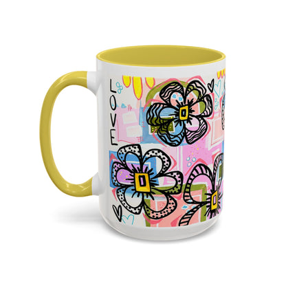 Colorful Floral Art Mug (11oz & 15oz) — Bright Hand-Drawn Flowers, Funky Pastel Coffee Cup