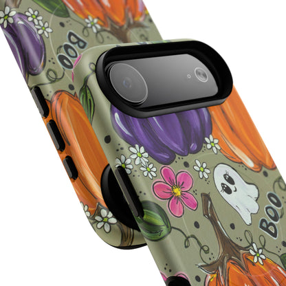 Halloween Pumpkin Ghost Tough Magnetic Phone Case — 'Boo' Fall Floral iPhone Cover