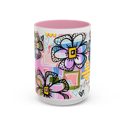 Colorful Floral Art Mug (11oz & 15oz) — Bright Hand-Drawn Flowers, Funky Pastel Coffee Cup