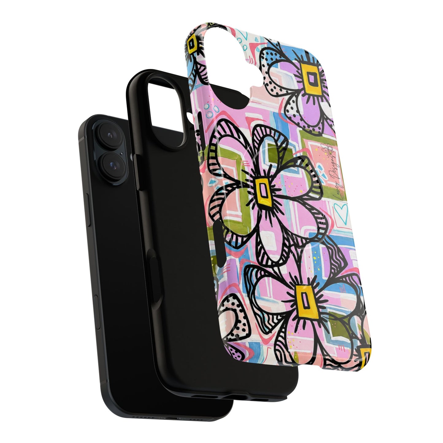 Floral Pop Tough Magnetic Phone Case — Pink Hand-Drawn Daisies