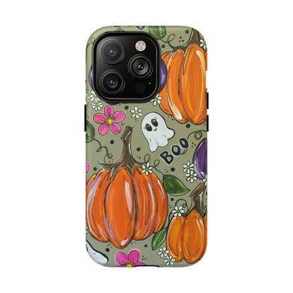 Halloween Pumpkin Ghost Tough Magnetic Phone Case — 'Boo' Fall Floral iPhone Cover