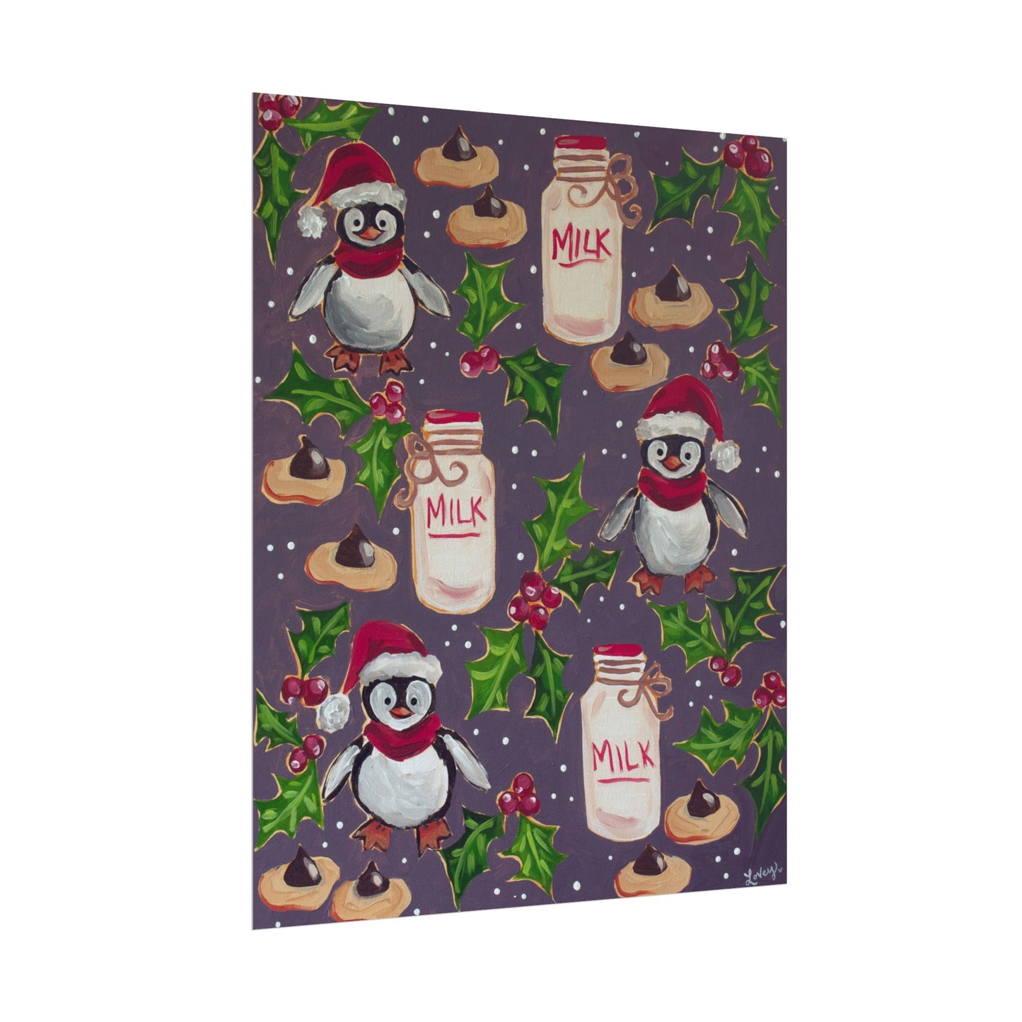 Holiday Penguin Poster — Cute Milk & Cookies Christmas Wall Art