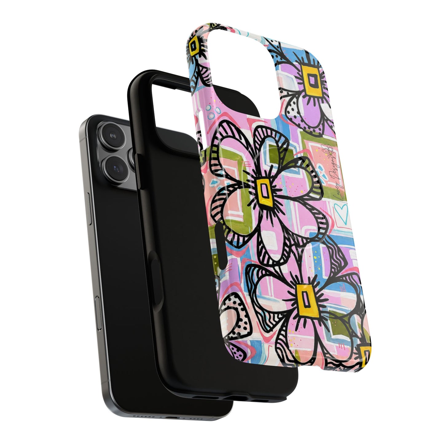 Floral Pop Tough Magnetic Phone Case — Pink Hand-Drawn Daisies