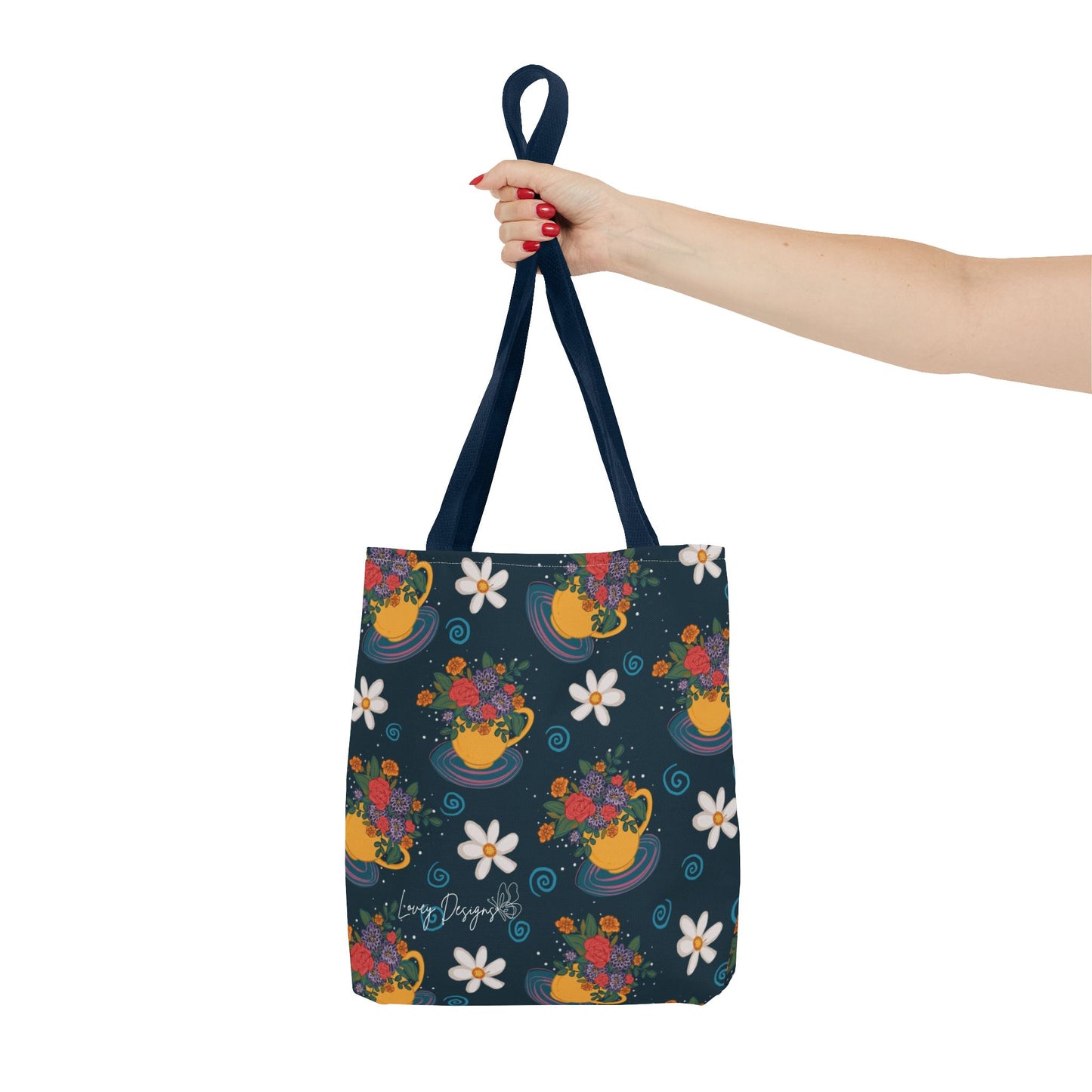Floral Teacup Pattern Tote Bag – Vintage Daisies & Bouquet All-Over Print