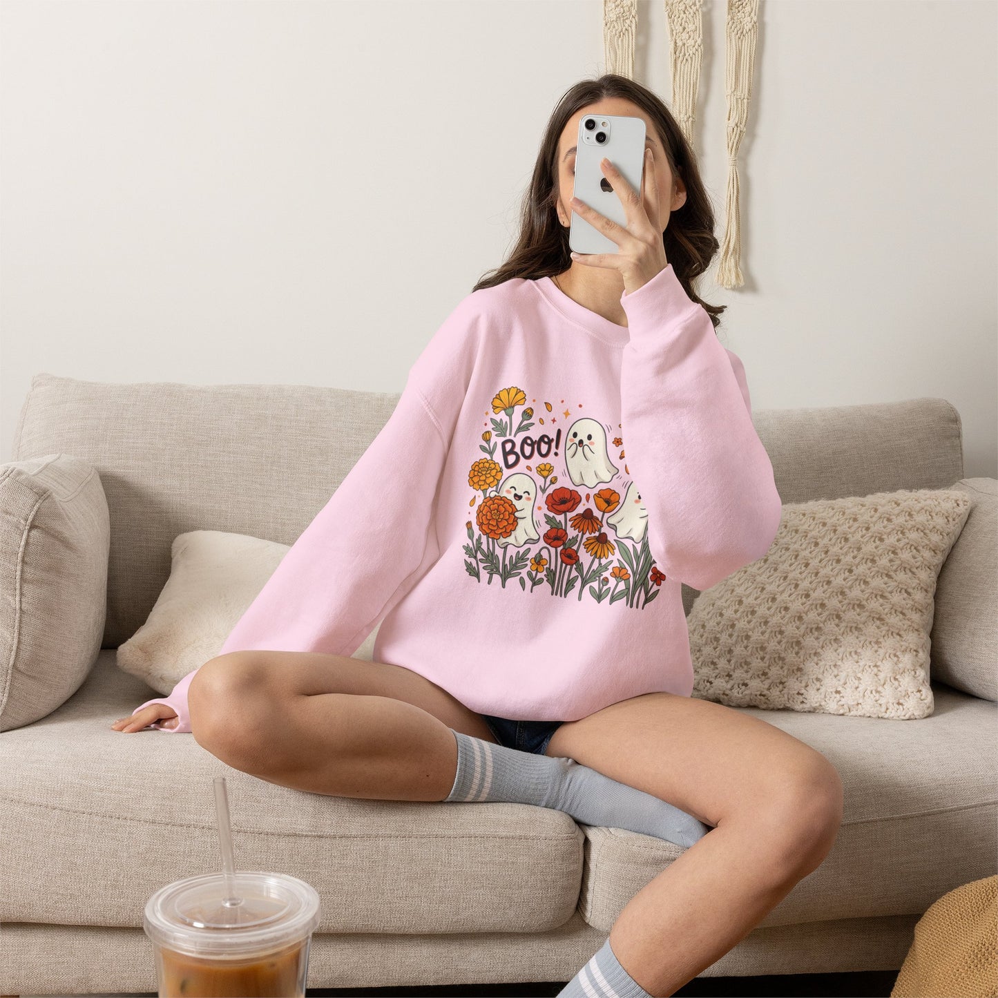Halloween Ghosts Floral Sweatshirt — 'Boo!' Autumn Crewneck