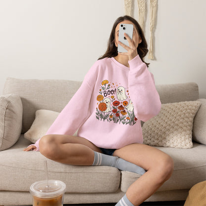 Halloween Ghosts Floral Sweatshirt — 'Boo!' Autumn Crewneck