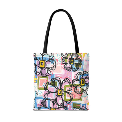 Floral Pop Art Tote Bag — Colorful Hand-Drawn Flowers AOP