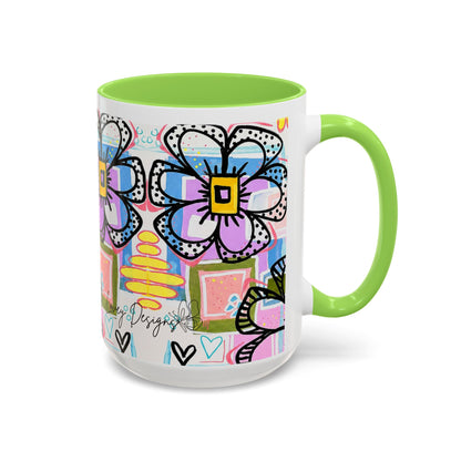 Colorful Floral Art Mug (11oz & 15oz) — Bright Hand-Drawn Flowers, Funky Pastel Coffee Cup