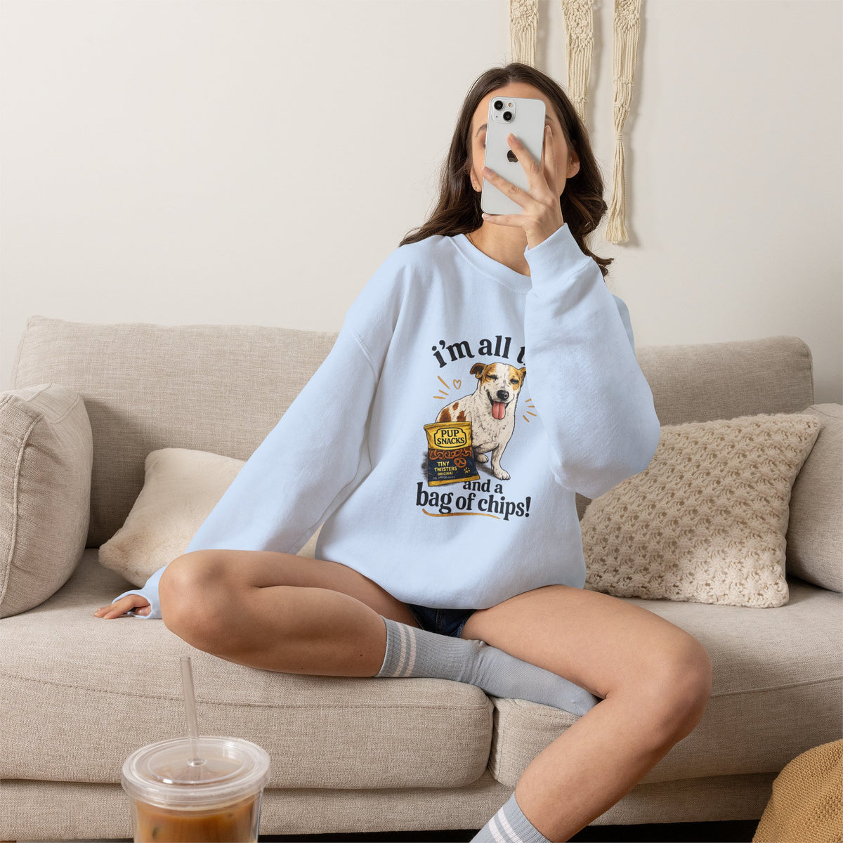 Dog Lover Sweatshirt - "I’m All That and a Bag of Chips" Cute Dog Graphic Crewneck