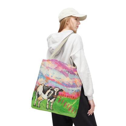 Cow Art Tote Bag — 'Love, Days' Pastel Farm Illustration