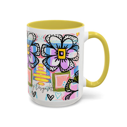 Colorful Floral Art Mug (11oz & 15oz) — Bright Hand-Drawn Flowers, Funky Pastel Coffee Cup