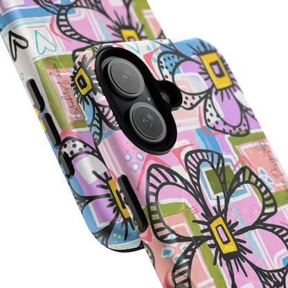 Floral Pop Tough Magnetic Phone Case — Pink Hand-Drawn Daisies